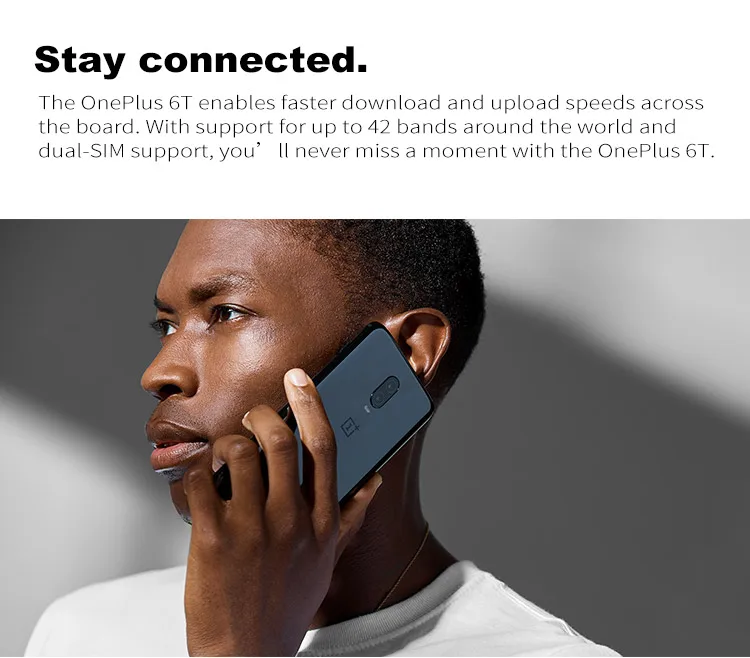 ONEPLUS 6T A6010 8GB RAM 128GB ROM Qualcomm Snapdragon 845 2.8GHz Octa Core 6.41 Inch 2.5D AMOLED Corning Gorilla Glass 6 FHD+ Full Screen Dual Camera Android 9.0 4G LTE Smartphone