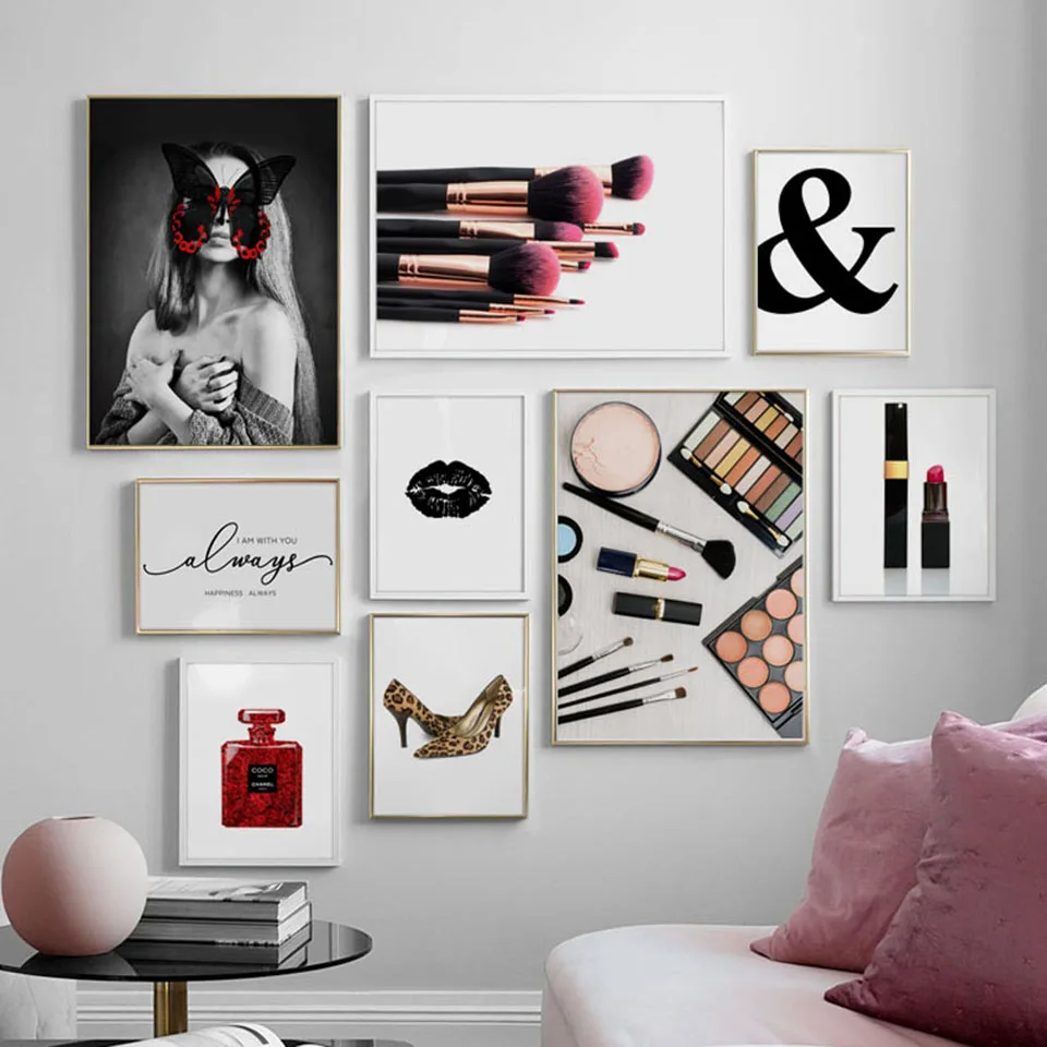 Signo-de-chica-de-moda-mariposa-maquillaje-pared-Lona-de-arte-pintura-n-rdica-carteles-y