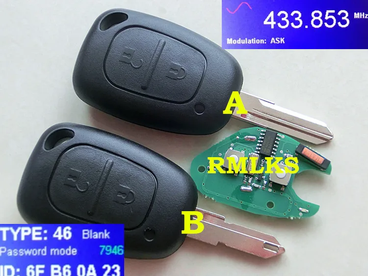 

RMLKS 433mhz PCF7946 Chip Remote Key Fob Fit For Renault Renault CLIO SCENIC Traffic Master Vivaro Movano KANGOO Uncut Blade