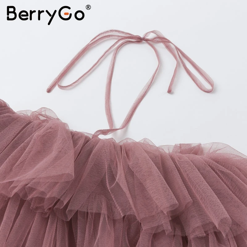 BerryGo сексуальное Сетчатое платье женское Холтер без Рукавов многослойное платье для торта женские летние вечерние короткие платья vestidos festa