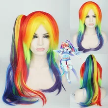 65cm My Little Pony Rainbow Straight Cosplay Wig Synthetic Multi color Women Fake Hair Wigs With Long Ponytail For Christmas long side bang straight my little pony lily cosplay wig