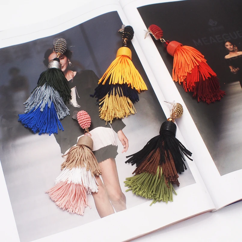 MANILAI Bohemia 3 Слоистые хлопковые серьги с кисточками, модные ювелирные изделия, многоцветные массивные длинные висячие серьги с бахромой для женщин
