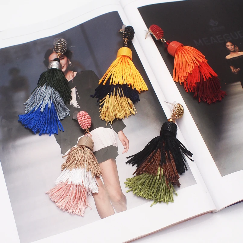 MANILAI Bohemia 3 Layered Cotton Tassel Earrings Fashion Jewelry Multicolor Statement Fringe Long Dangle Earrings For Women