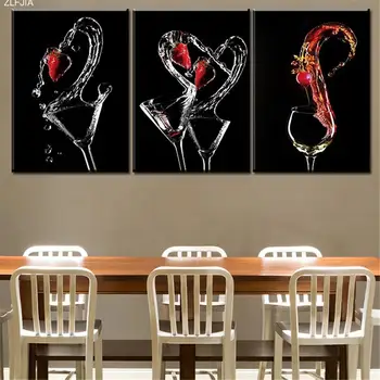 

3pcs/set Red Wine Cup Bottle Pattern Canvas Painting Wall Art Picture Print Painting Home Decoration Without Frame 2 Sizes