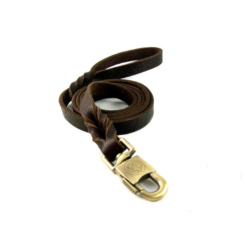 Tanie Luksusowe duże pies skóra smycz dla psa smycz treningowa liny do chodzenia prawdziwej skórzana smycz dla psa