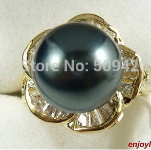 

Hot sell Black South Sea Shell Pearl 18KGP Crystal Flower Ring Size: 7.8.9 >Bridal jewelry free shipping