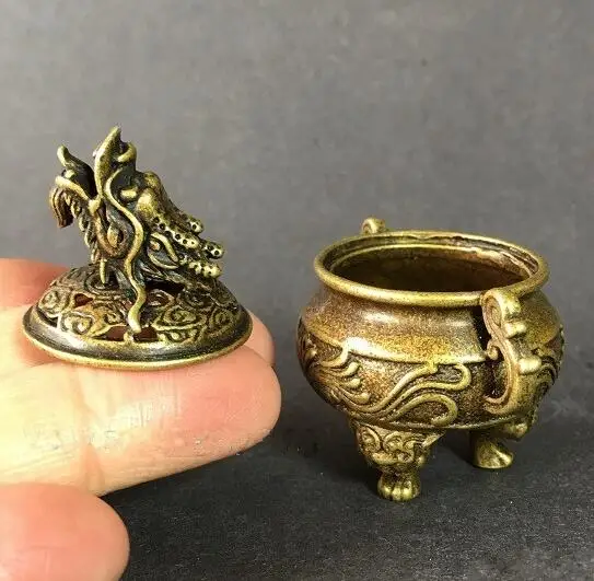 Сборная китайская латунная резная курильница с изображением дракона три фута