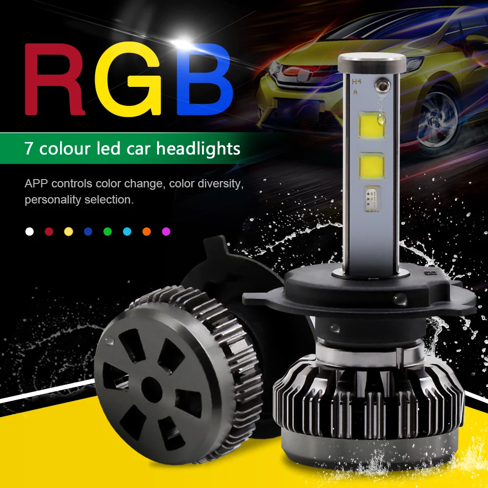 

EURS H4 LED Bulbs RGB LED headlight H7 APP Bluetooth Control H1 H3 H11 HB3 HB4 Car LED Light Headlamp muticolor LED lights lamp