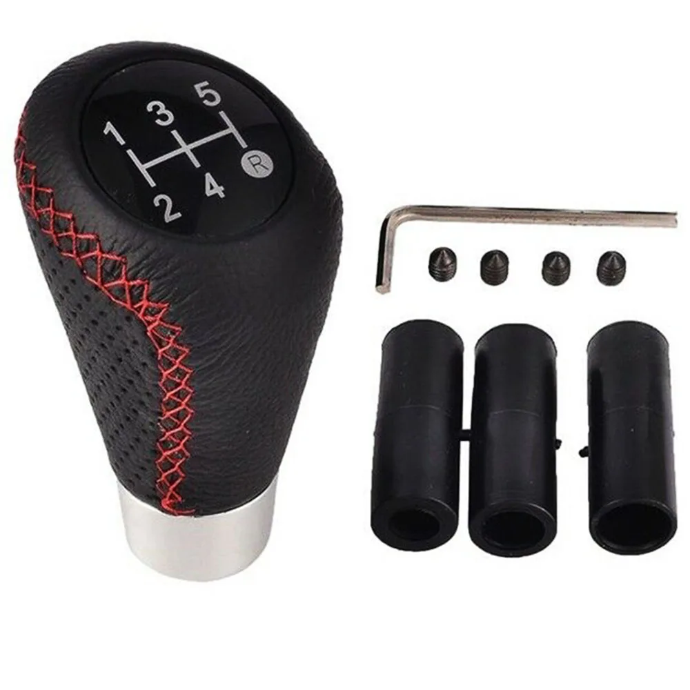 

For Most Vehicles 1pc Universal Manual 5 Speed Gearstick Genuine Leather Red Stitch Car Gear Stick Shift Knob Mayitr