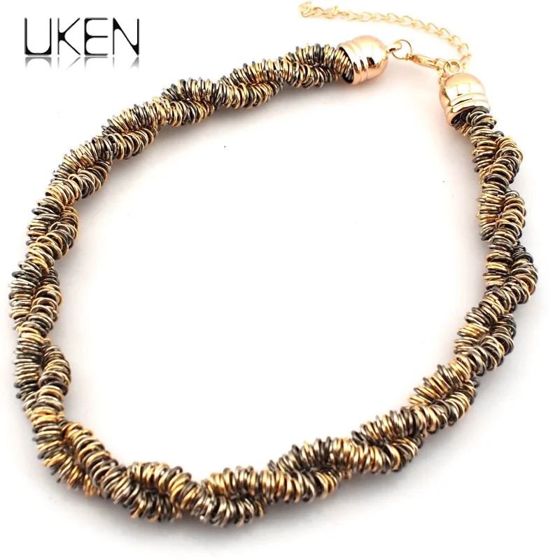 

UKEN New Torques Fashion Statement Jewelry Metal Chain Weave Charm Choker Collar Necklaces For Women Dress Free Shipping N3106