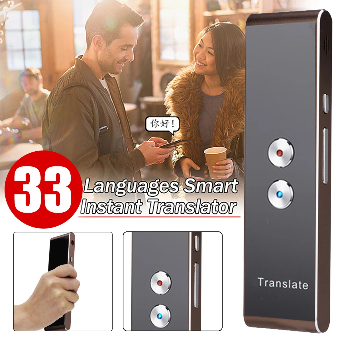 

KINCO Portable Smart Language Translator Two-Way Real Time Voice Interpreter Support 33 Languages Learning Meeting Travel