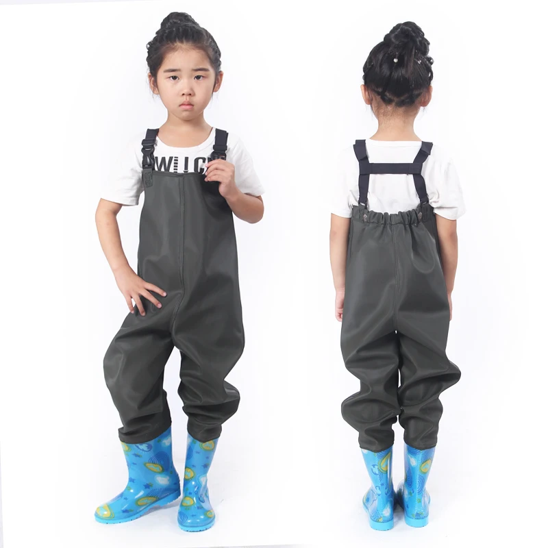 Fishing Waterproof Girl Boy Children Soft Leather Fork Suspender Pants