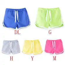 Милой летней детской одежды; комплект Костюмы Карамельный цвет обувь для девочек короткие жаркое лето для мальчиков и девочек, пляжные Хлопковые Штаны, шорты, короткие брюки/A