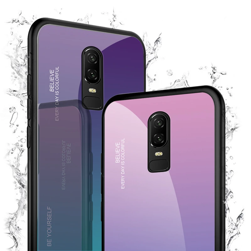 Градиентный чехол из закаленного стекла для Oneplus 7 Pro 6T 6 Aurora цветной стеклянный