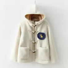 Овечья шерсть толстые милые пальто с вышивкой Женские с длинным рукавом и капюшоном однотонные куртки женская зимняя новая верхняя одежда gx1711 Прямая поставка