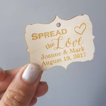 Пользовательские распространять любовь Деревянные Тэги с названием, спасибо вам рустикальный свадебный сувенир, подарок тег, дерево бирки