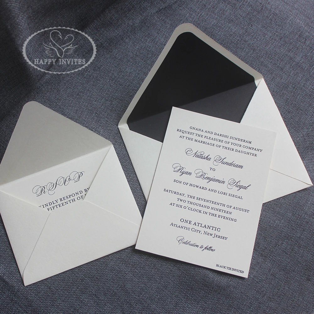 HI1155-03 Custom Ivory  Invitation Card Cotton Paper  with Black Foil Letterpress Made in China