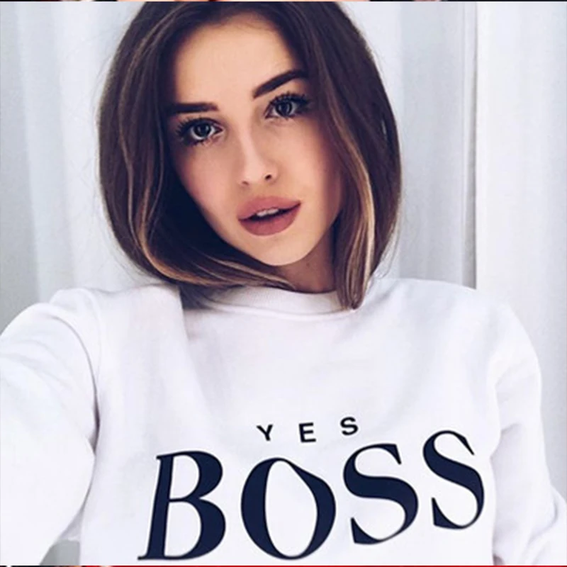 Женская толстовка с круглым вырезом и длинным рукавом с надписью Boss, толстовка с принтом, осенние пуловеры, толстовки