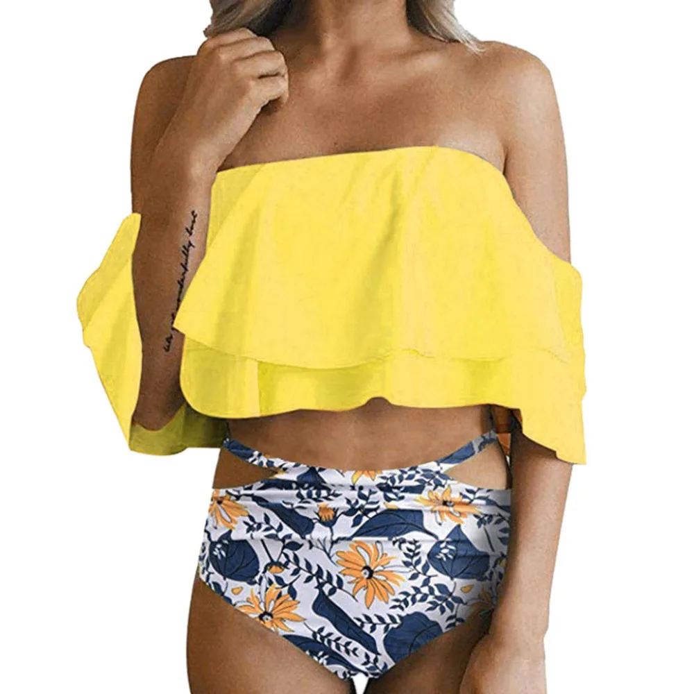 

Tankini Fashion Swimsuits Women Printed Bikini Set Brief Push-Up Padded Bathing Knitted Swimwear High Waist Swimsuit Banadores