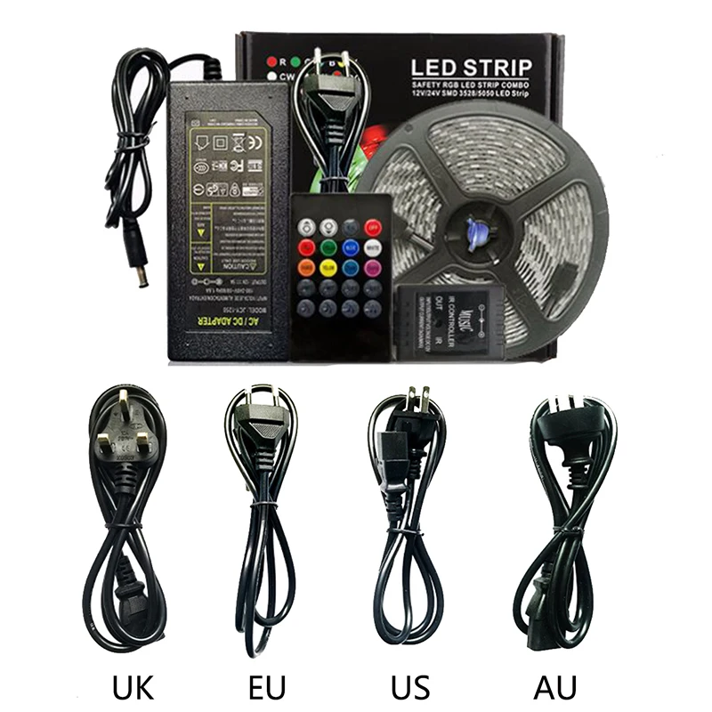 

5050 RGB LED Strip Light Waterproof Led Tape 5M SMD LedStrip Ribbon Home DC12V Adapter set Decoration 20 Key Music Controller