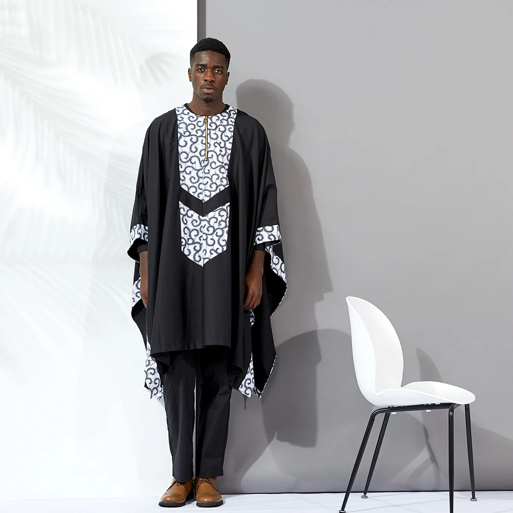 Африканская мужская одежда Базен мужские костюмы Топы рубашка брюки комплект из 3 предметов прошитый обработанный воском материал хлопок африканская мужская одежда