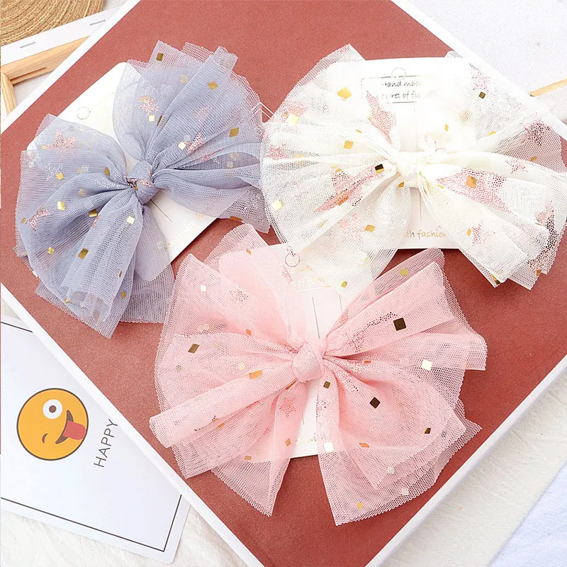 

Sale Girls Princess Lace Hair Clips With Bling Stars Hairpins Glitter Knot Hair Bows Fashion Kids Headwear Hair Accessories