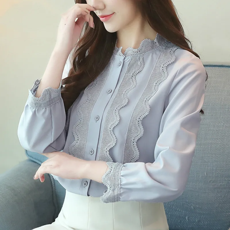 

casual solid chiffon women blouse shirt fashion woman blouses long sleeve shirt women feminine blouses