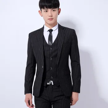 

Men Suit Jacket + Pant + Vest Business Gentleman Striped men three piece set Asia size S M L XL XXL XXXL