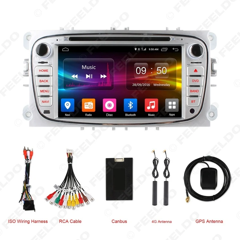 Top FEELDO 7" Black Silve Android 6.0 (64bit) DDR3 2G/32G/4G LTE Octa Core Car DVD GPS Radio Head Unit For Ford Transit Connect 5