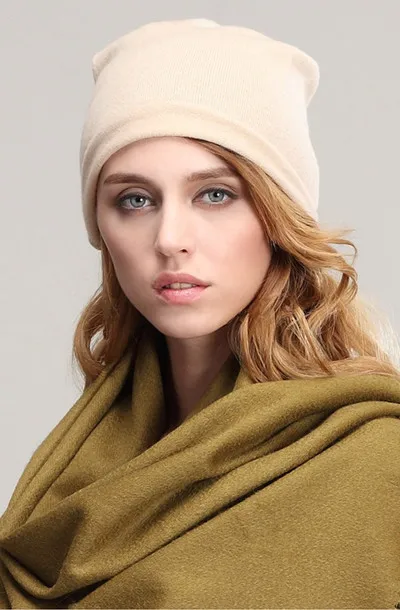 Коза кашемир женские модные обжимные шапочки шапки повседневные одноцветные ЕС/м(54-56 см - Цвет: beige brown