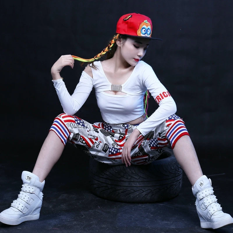 

Spring Summer Adult Hollow out top hip hop dance wear costume White cutout clothing Sexy perspectivity Short t-shirt