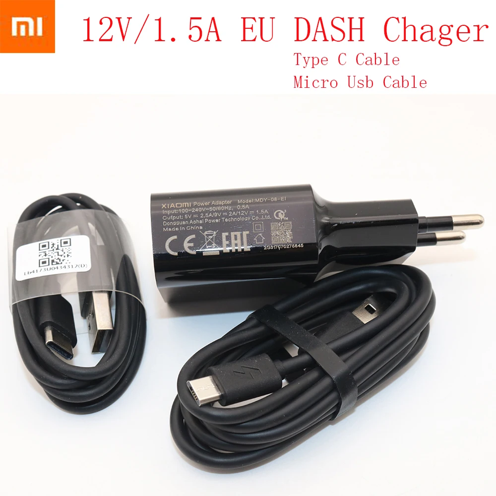 

Original xiaomi EU DASH Charger Adapter, Micro USB Cable/Type-C USB Cable For for Mi 6 8 9 A1 5 5C 5X 5S Plus6 6X Mix2 2S Max2 3