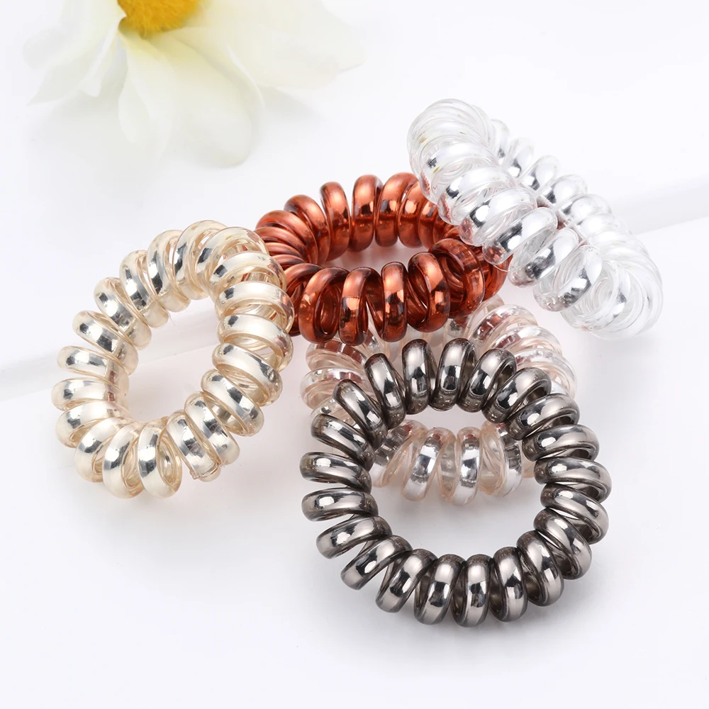 2/4pcs Women Fashion Elastic Rubber Hair Band Girl Gum Telephone Wire Hair Accessories Spiral