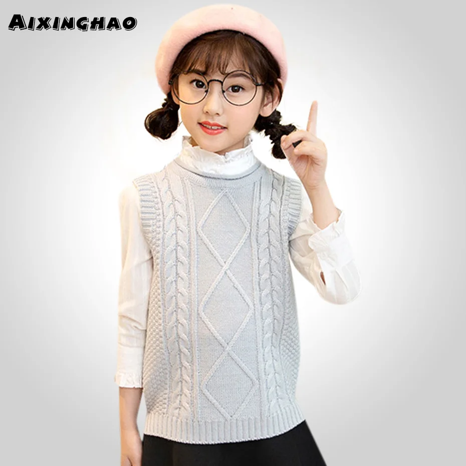 Children's Sweaters Girls Hand Colored Vests Female Baby Hedge Knit