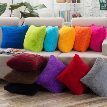 

Warm With Fur Pillow Cushion Solid Color Plush Sofa Decorative Cushion Red Blue Black Yellow Romantic Home Colorful Pillow Cover