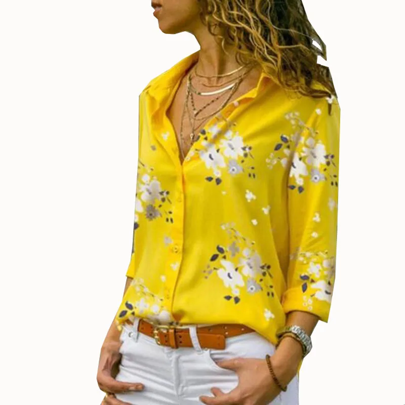 

New Chiffon Blouse Women Tops Blouses Elegant Long Sleeve Shirt Print V-neck Female Work Wear Shirts Plus Size 5xl Lapel Blusa