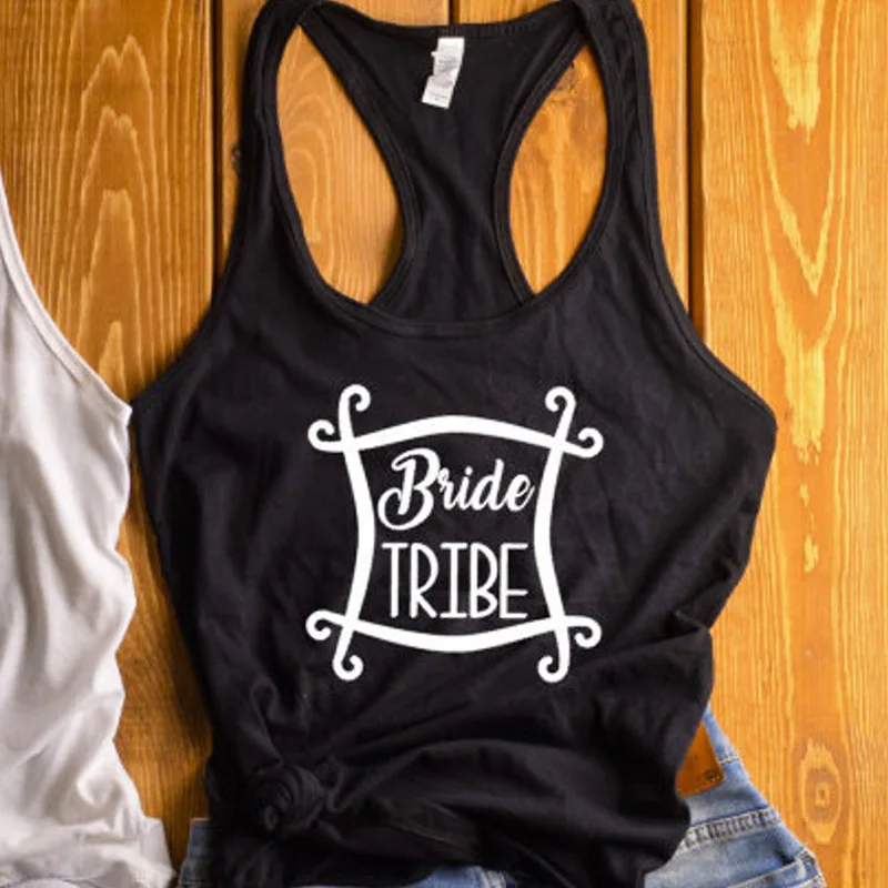 Надпись «Bride Tribe» с печатным рисунком Топы Для женщин без рукавов; обувь для невесты и подружки невесты с длинным рукавом, блузка с со спущенными плечами принтовые тройники, Прямая