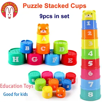 

9pcs Stacking Cup Toys BabyTower Figures Letters Children's Pyramid Foldind Early Educational Intelligence Games