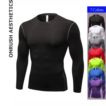 

OA Men's Pro Tight Workout Long Sleeve T Shirts Fitness Bodybuilding Slim Fit Elastic Quick-drying Round Collar Tops Sweatshirts