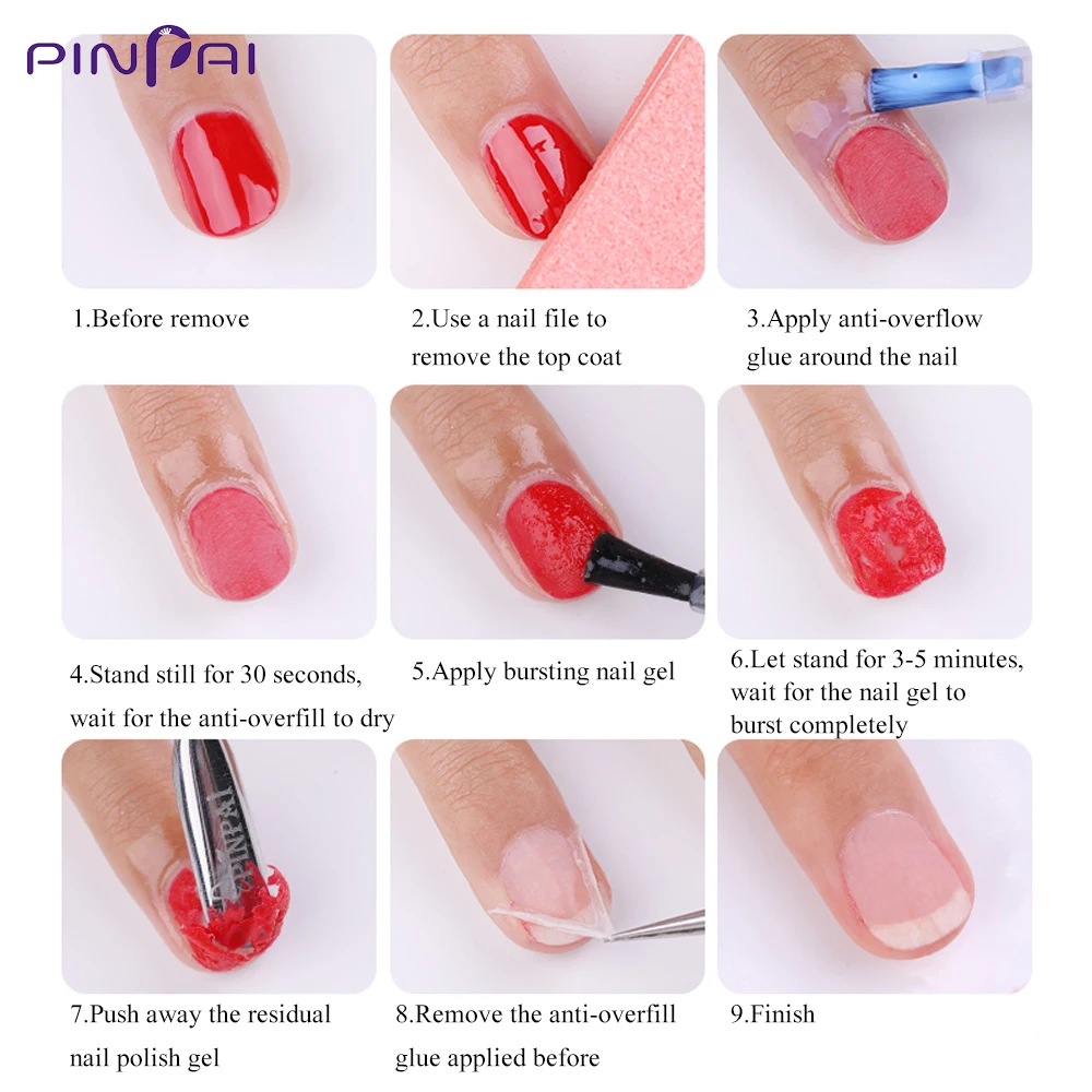 Pinpai Burst Magic Remove UV Nail Gel Polish Magic Remover Soak off Nail Art Primer Acrylic Clean Degreaser For Nail Lacquer 5