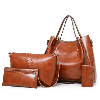

Women leather handbags large tote bags for women 2018 ladies 4 PCS Handbag set Shoulder Bag Messenger Bag Purses Composite Bags