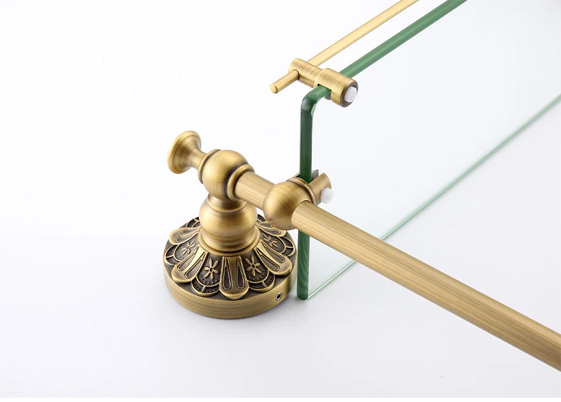 Prateleira de Vidro com Barra Barra de Toalha do Banheiro Fixado na Parede Prateleira de Vidro Duplo de Toalha do Banheiro Lavatório Dois Tiers da Temperado Acabamento Antique Bronze 32 Prateleira de vidro dobro do banheiro com barra de toalha