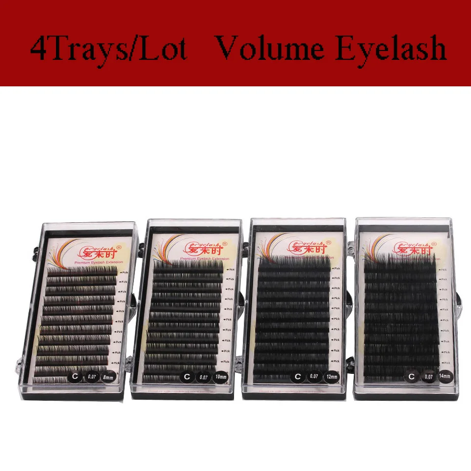 

4Trays/Lot Sexy 3D High Quality Natural Long Eyelash Extension 100% Hand Made B C D Curl 8-15mm Free Ship