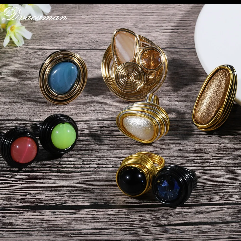 

Dvacaman Bohemain Multi-Color Big Wire Spiral Rings for Women Vintage Metal Finger Rings Party Gifts Accessories Jewelry Bijoux