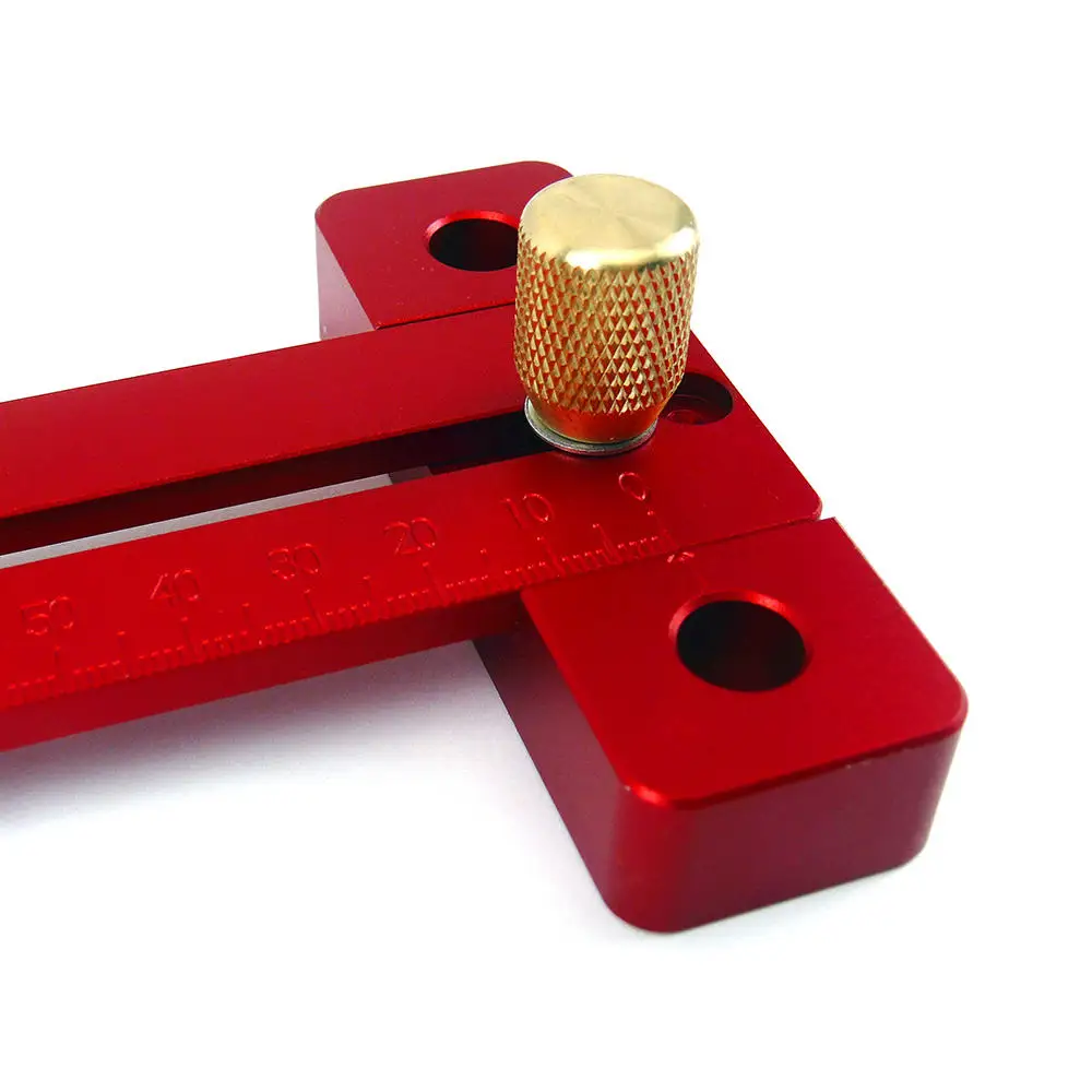 ALLSOME Aluminum Alloy 170/270/370mm Scale Measure Scribing Ruler Woodworking T-type Hole Ruler Mar