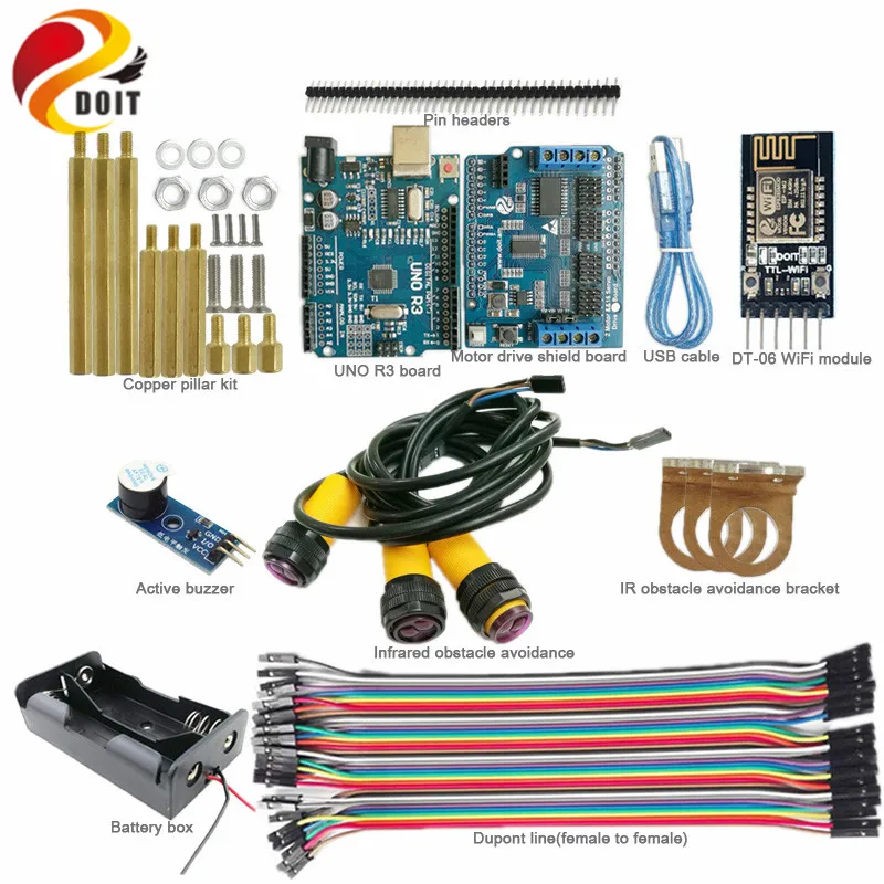 DOIT 1 set WiFi Development kit for Tracked Tank Robot Chassis with Arduino UNO board+IR Obstacle Avoidance+Motor Drive Board wenhsin diy metal structure tank chassis tracked robot car obstacle avoidance