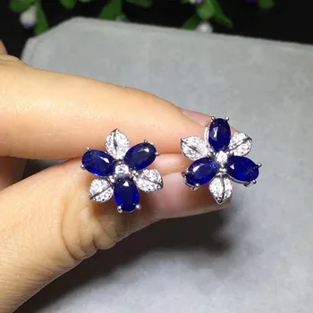 

Earring Sapphire stud earrings 4*6mm 6pcs gems Natural and real blue sapphire 925 sterling silver