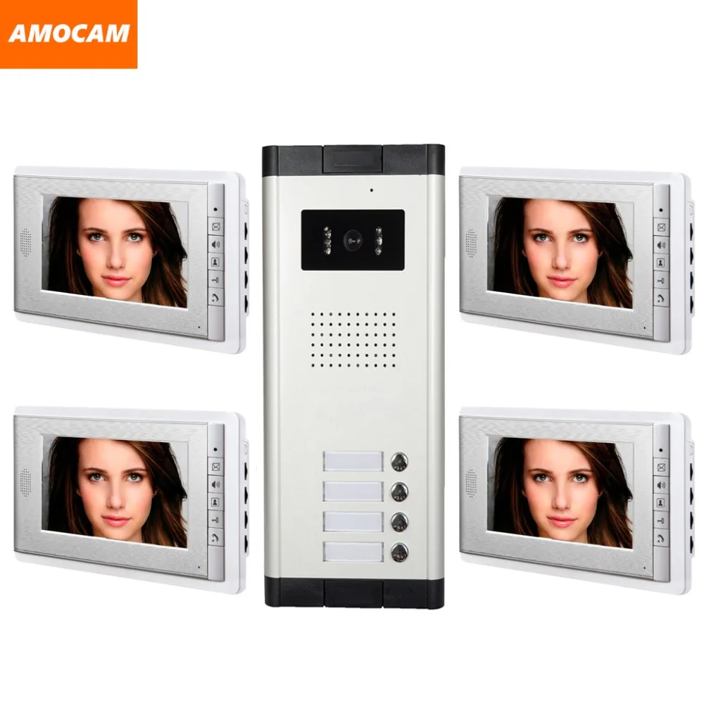 4 Unit apartments video system 7 Inch video door phone Kit