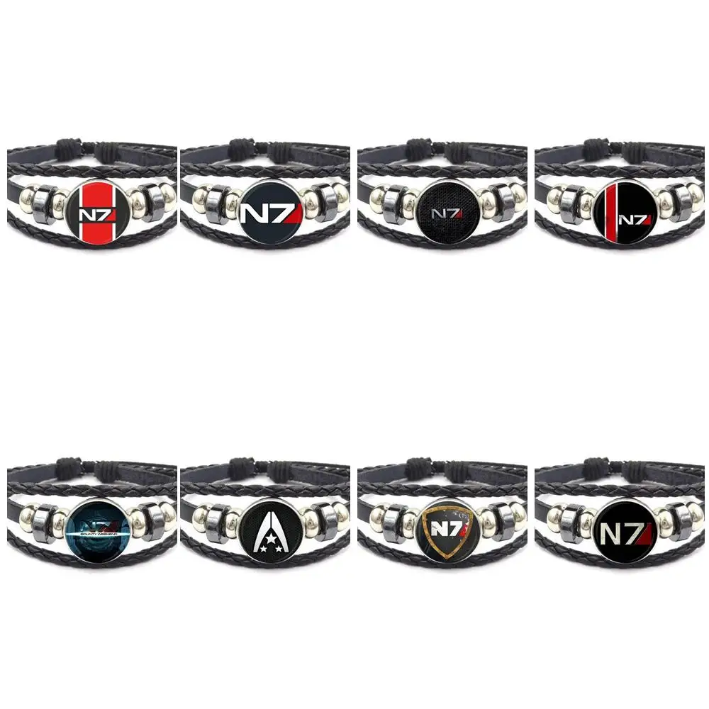 

EJ Glaze For Girls Gifts Black Leather Bracelet Bangle Cartoon Jewelry Mass Effect Inspired N7