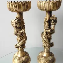 Пара изысканных Медь подсвечник Дракон Лампы для мотоциклов